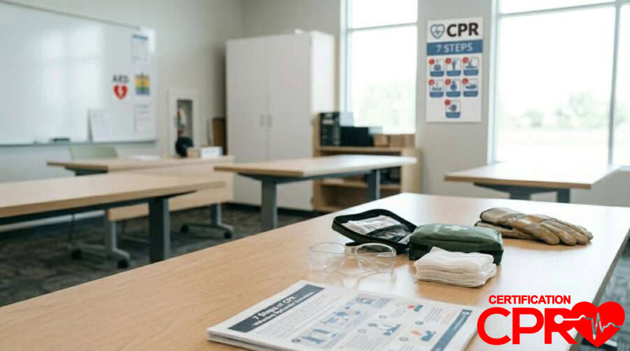 CPR training setup with manikins and instructional materials in Tampa.