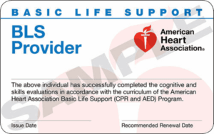 Sample AHA BLS CPR card