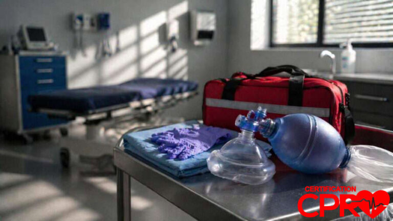 CPR training equipment in a medical classroom setting in Tampa.
