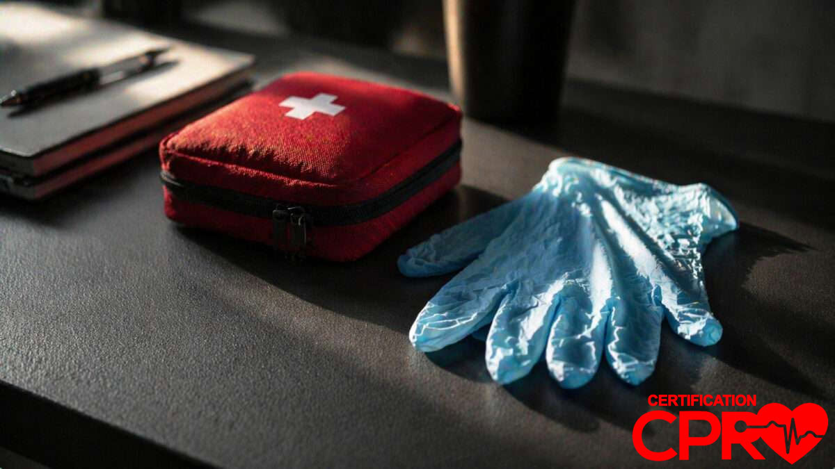 First aid kit and gloves for CPR certification and training in Tampa.