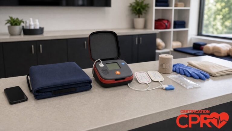 AED trainer and CPR classroom supplies for learning the Chain of Survival in Tampa.
