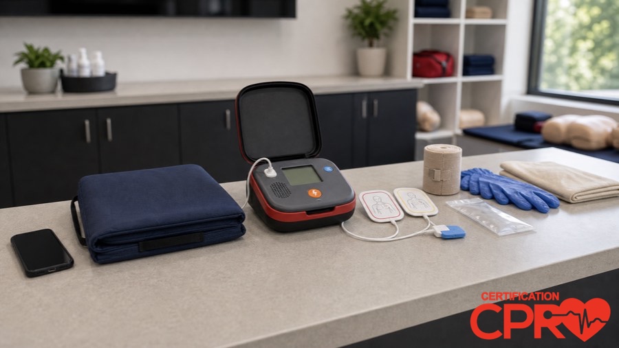 AED trainer and CPR classroom supplies for learning the Chain of Survival in Tampa.